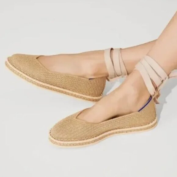 Rothy's The Espadrille Diamond Metallic Tan w. Gold Lace Up Espadrilles women 11 - Picture 4 of 5